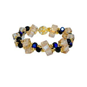 CZECH GLASS SEED BEADED BRACELET WITH RHINESTONE MAGNETIC CLASP